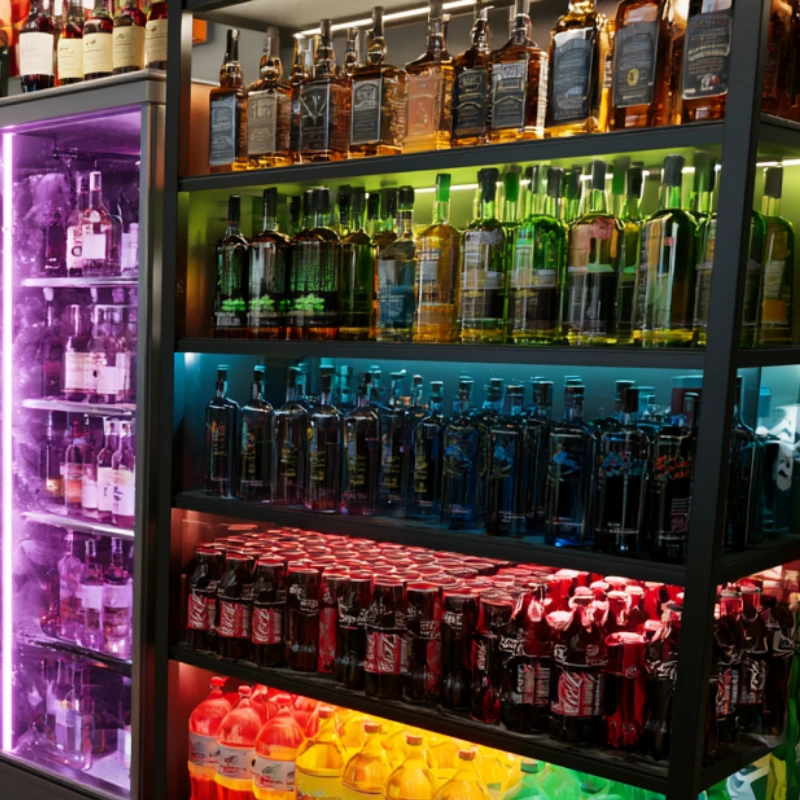 Shelves with bottled beverages and spirits